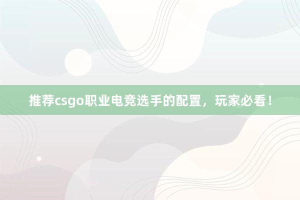 推荐csgo职业电竞选手的配置，玩家必看！