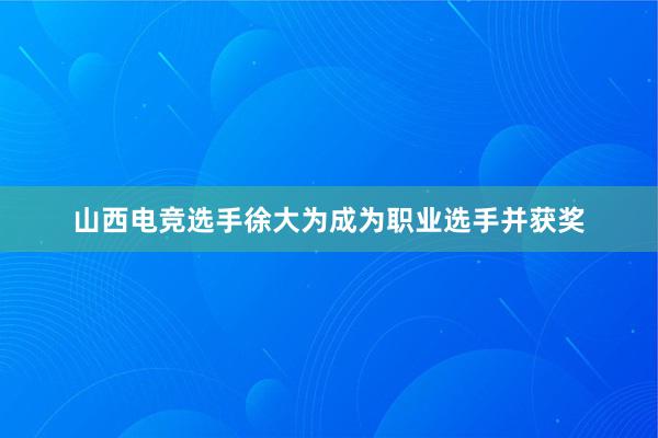 山西电竞选手徐大为成为职业选手并获奖