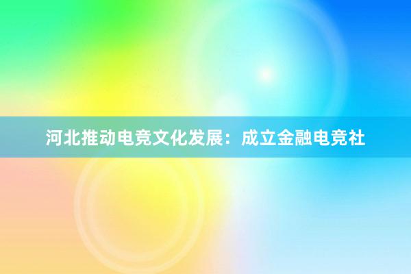 河北推动电竞文化发展：成立金融电竞社